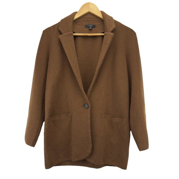 J. CREW Cecile Heritage Relaxed Fit Cotton Merino Knit Brown Sweater Blazer XS - Picture 3 of 9